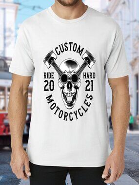 Custom Motorcycles Skull Graphic Tee - White